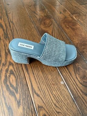 Steve Madden Woven Light Blue Block Heel Slide